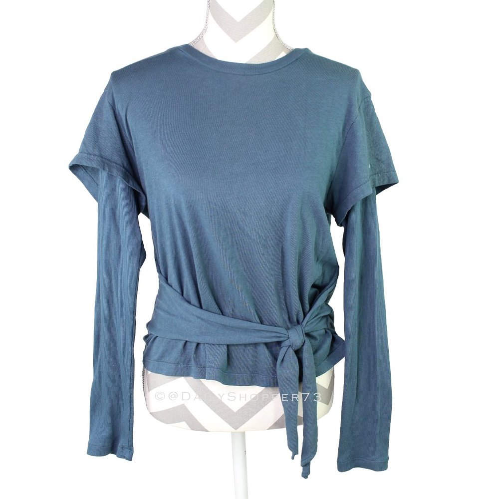 Monrow Women's Double Layer Tie Front Lightweight Cotton T-Shirt